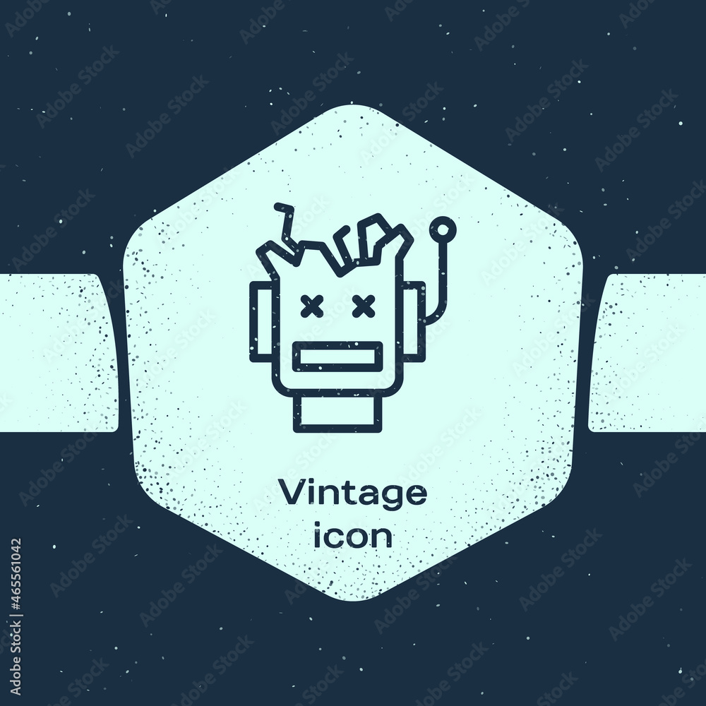 Poster grunge line broken robot icon isolated on blue background. artificial intelligence, machine learning