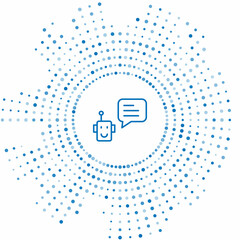 Blue line Bot icon isolated on white background. Robot icon. Abstract circle random dots. Vector