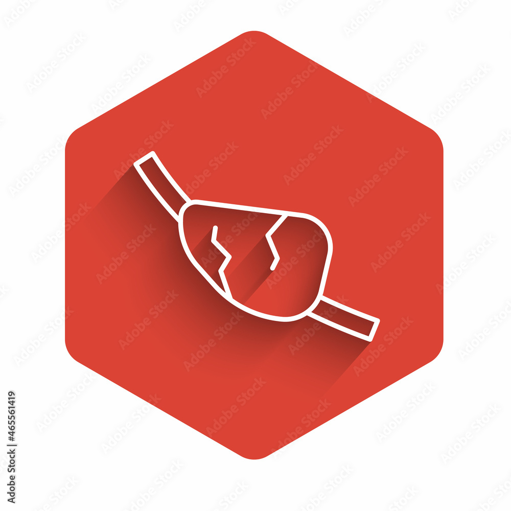 Poster white line pirate eye patch icon isolated with long shadow background. pirate accessory. red hexagon