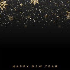 Christmas and New Year background with falling gold snowflakes. Vector