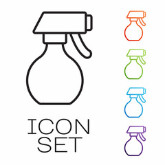 Black line Water spray bottle icon isolated on white background. Sprinkler for ironing. Set icons colorful. Vector