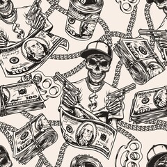 Mafia and money vintage seamless pattern