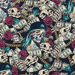 Fototapeta premium Money vintage seamless pattern