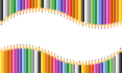 A colorful boarder with rainbow color pencils above and under copy space. 