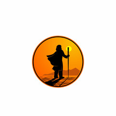 Obraz premium Traveler vector design. traveler walking in the desert in the evening