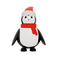3d penguin illustration with christmas day theme and cute icon inside