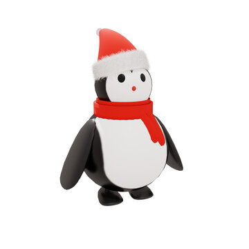 3d penguin illustration with christmas day theme and cute icon inside