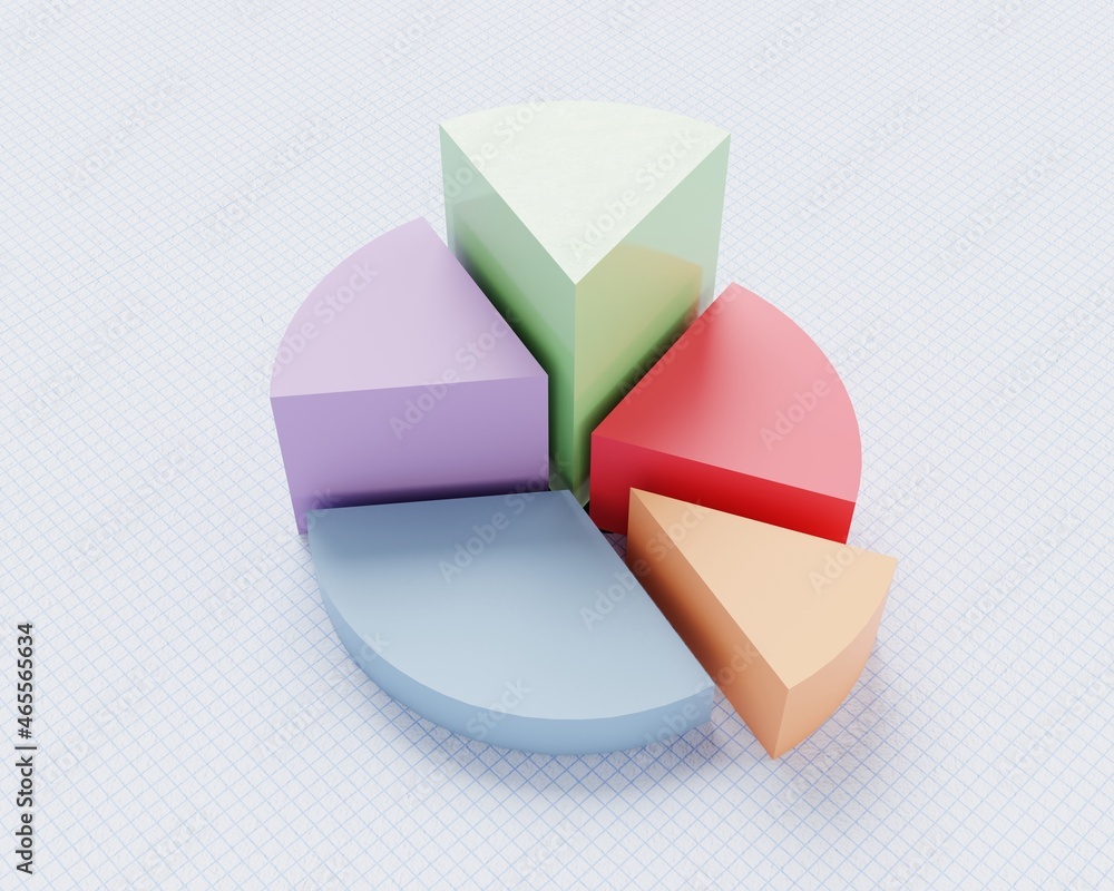 Poster multicolored pie chart on blue line paper graph texture. business strategy and financial concept. pe