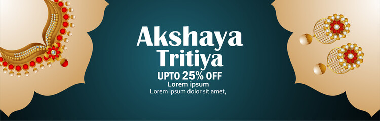 Fototapeta premium Indian festival of akshaya tritiya sale header with gold necklace