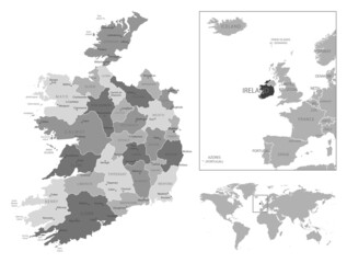 Obraz premium Ireland - highly detailed black and white map.