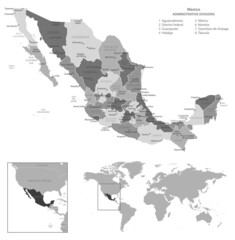 Mexico - highly detailed black and white map.