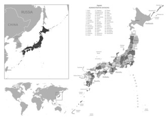 Japan - highly detailed black and white map.