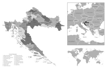 Croatia - highly detailed black and white map.