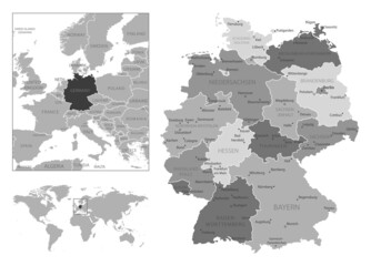 Germany - highly detailed black and white map.