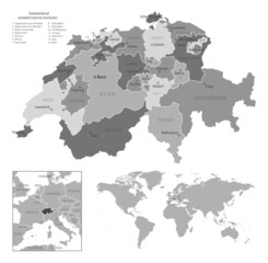 Switzerland - highly detailed black and white map.