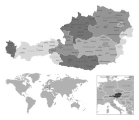 Austria - highly detailed black and white map.