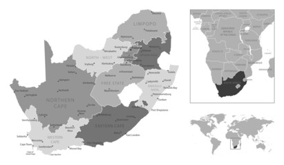 Obraz premium South Africa - highly detailed black and white map.