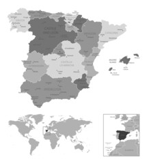 Spain - highly detailed black and white map.
