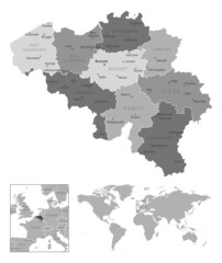 Obraz premium Belgium - highly detailed black and white map.