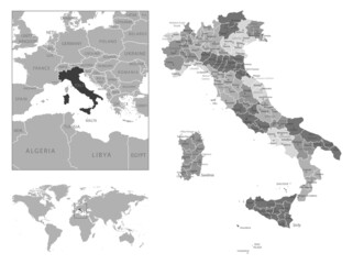 Obraz premium Italy - highly detailed black and white map.