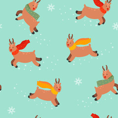 Seamless pattern with cute Christmas deer. Vector graphics.
