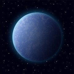 Blue Planet in Space, background with stars, realism.