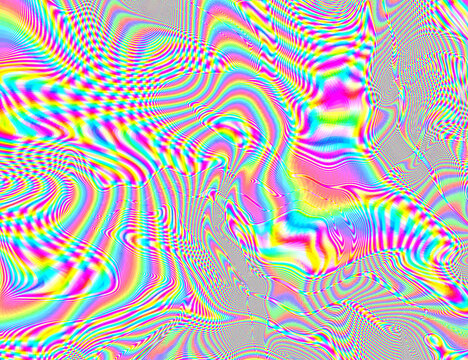 Trippy Psychedelic Rainbow Background Glitch LSD Colorful Wallpaper. 60s Abstract Hypnotic Illusion. Hippie Retro Texture. hallucinations