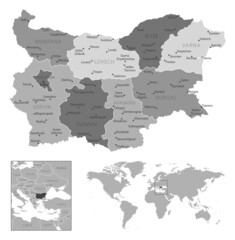 Bulgaria - highly detailed black and white map.