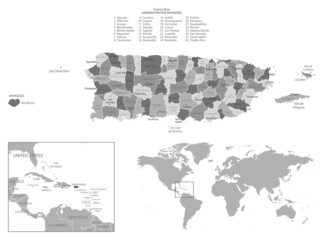 Puerto Rico - highly detailed black and white map.