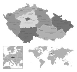 Czech Republic - highly detailed black and white map.