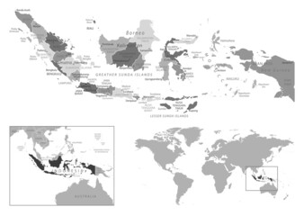 Indonesia - highly detailed black and white map.