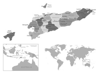 East Timor - highly detailed black and white map.