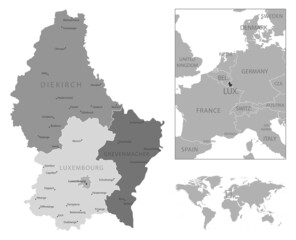 Luxembourg - highly detailed black and white map.