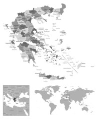 Greece - highly detailed black and white map.