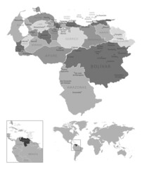 Venezuela - highly detailed black and white map.