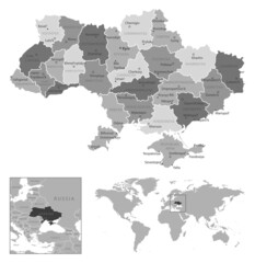 Ukraine - highly detailed black and white map.