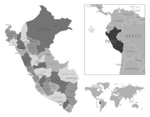 Peru - highly detailed black and white map.