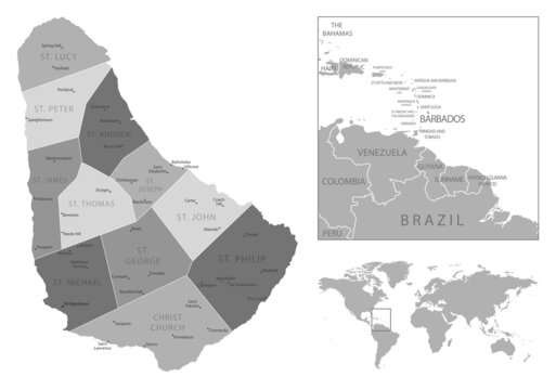Barbados - highly detailed black and white map.