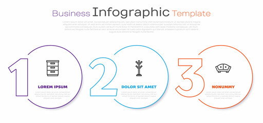 Set line Furniture nightstand, Coat and Sofa. Business infographic template. Vector