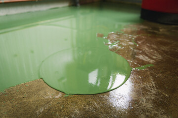 Floor under renovation with green epoxy resin