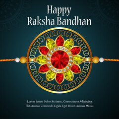 Happy raksha bandhan invitation card with golden crystal rakhi with background