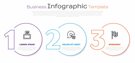 Set line Vote box, American football helmet and flag. Business infographic template. Vector