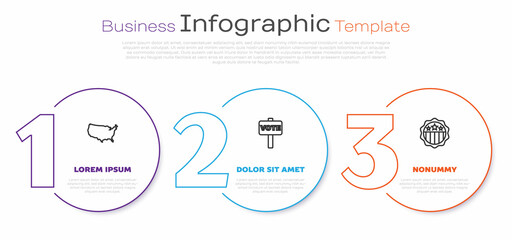 Set line USA map, Vote and Independence day. Business infographic template. Vector