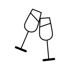 vector linear icon of two glasses for wine, champagne, holiday. Christmas series