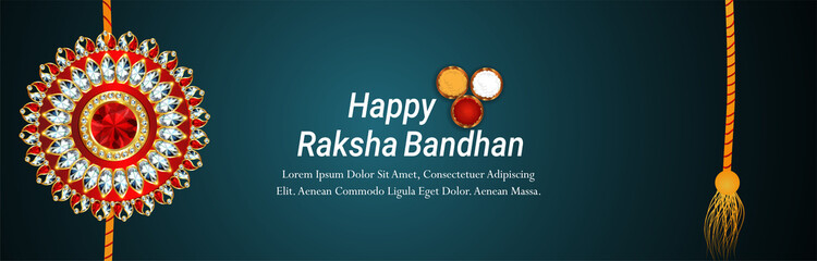 Vector illustration of happy raksha bandhan indian festival banner or header with realistic rakhi