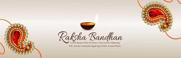 Vector illustration of happy raksha bandhan indian festival banner or header with realistic rakhi