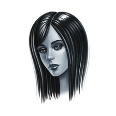 Fototapeta premium Young woman portrait, digital painting, drawing, fashion illustration.