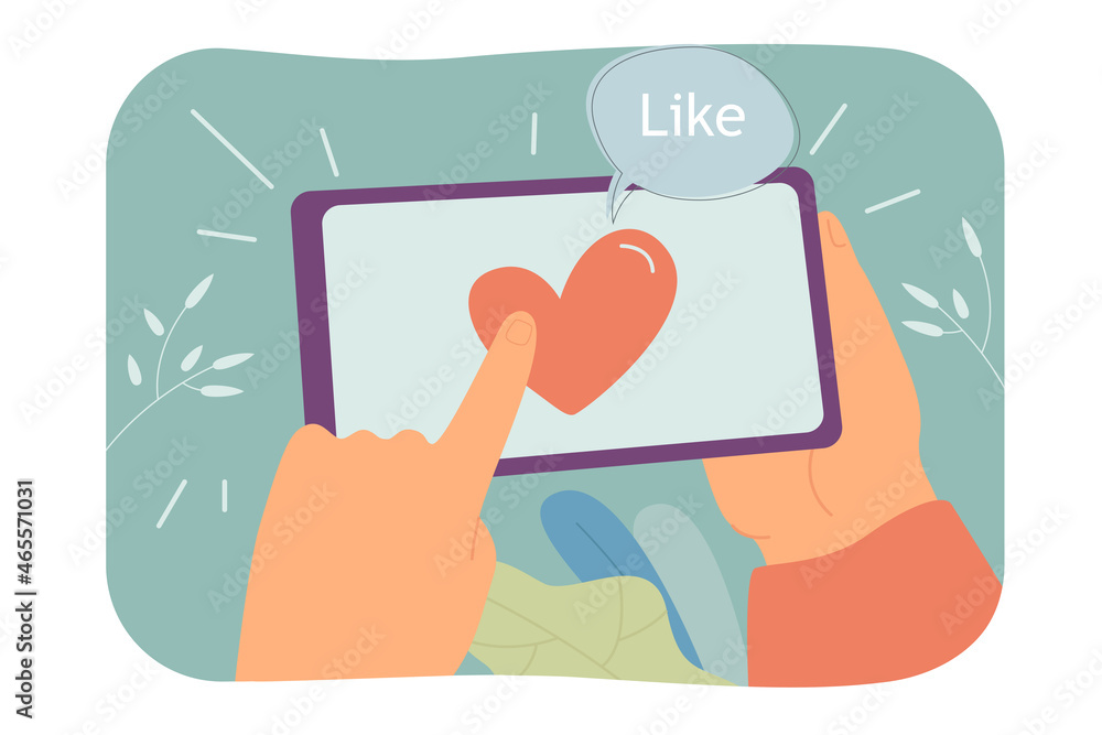 Poster like notification appearing on smartphone display. communication in social networks flat vector illu