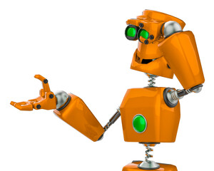 Fototapeta premium funny robot sees cartoon in a white background