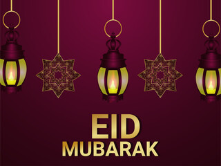 Eid mubarak invitation background with pattern lantern